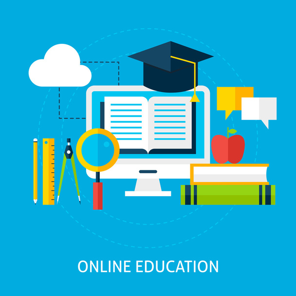 Online onderwijs Flat Concept - Vector, afbeelding