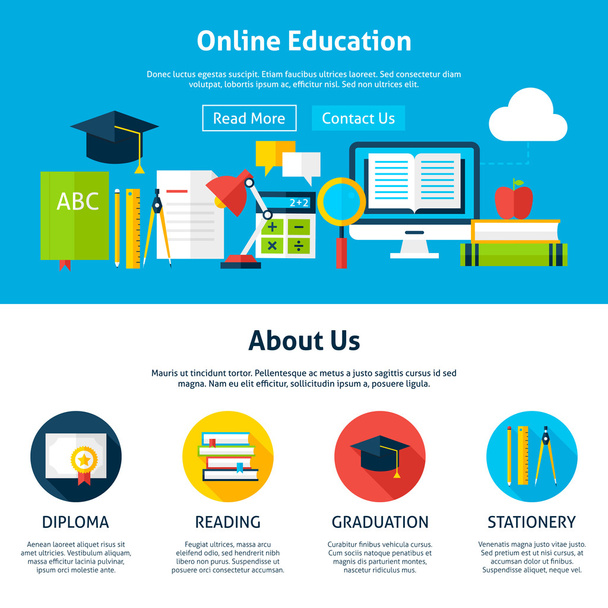 Online Education Flat Web Design Template - Vector, Image