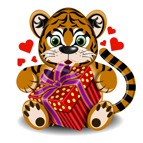 plush toy tiger in love with box gift - Vector, Image