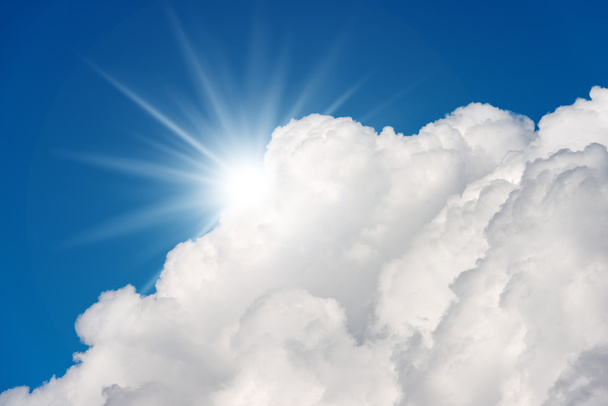 Blue Sky with Clouds and Sun Rays - Photo, Image