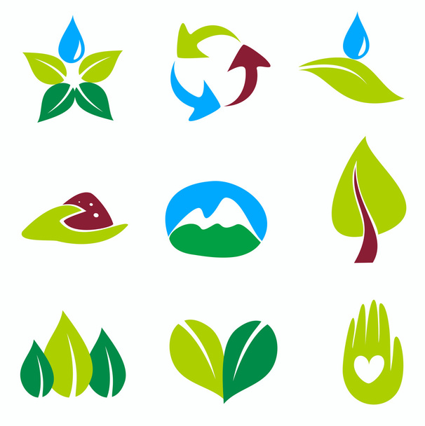 Nature set of symbols, green and bio concepts - Διάνυσμα, εικόνα