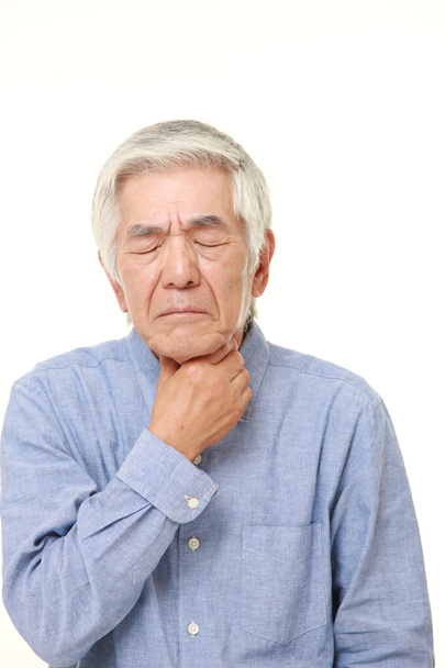 senior Japanese man having throat pain - Foto, Imagen