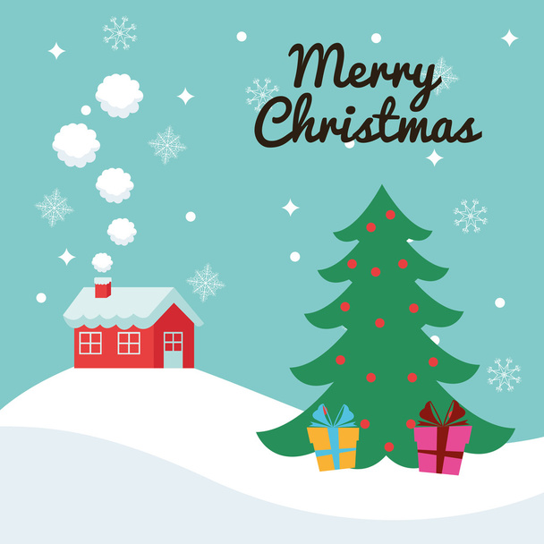 House and pine tree icon. Merry Christmas. Vector graphic - Vektor, Bild