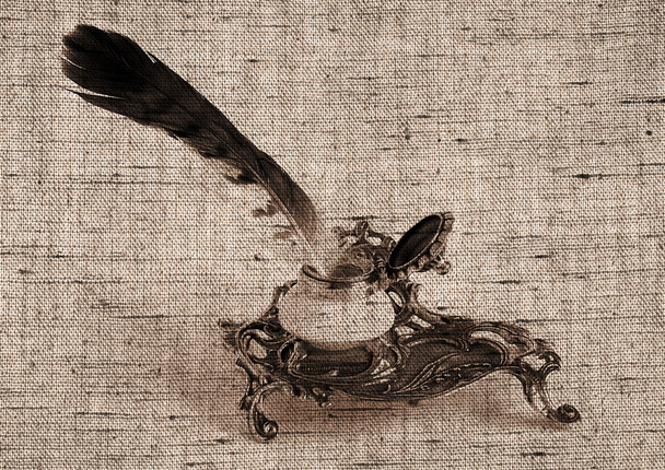 Бронзовий чорнильний горщик з пером
  - Фото, зображення
