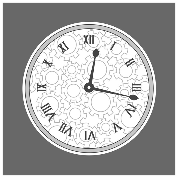 Vector. Graphic tower style clock with roman numbers. Time. Isolated illustration - Vector, Image
