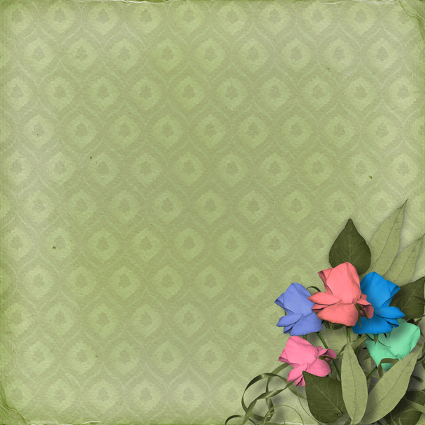 Green ornamental background with floral - Photo, image