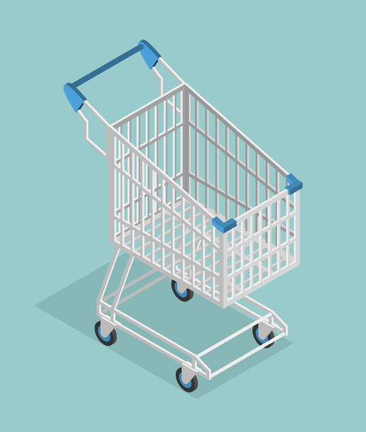Warenkorb-Isometrie. Einkaufswagen im Supermarkt leer - Vektor, Bild