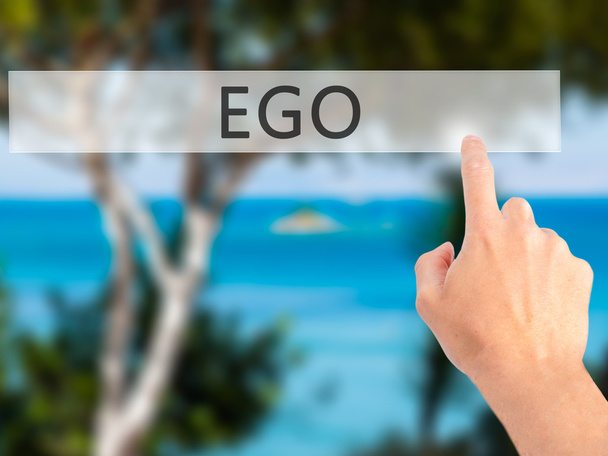 Ego - Mão pressionando um botão no conceito de fundo borrado em vi
 - Foto, Imagem