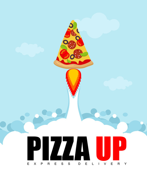 Pizza fel logó pizza futár. Gyorsétterem gyors szállítás. Pizza - Vektor, kép