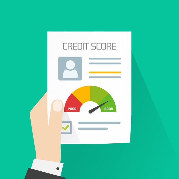 Credit score document vector concept, hand holding personal data report - Вектор, зображення
