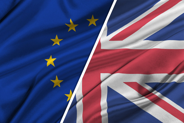 Brexit - hedvábná vlajky Evropské unie a Velká Británie. - Fotografie, Obrázek