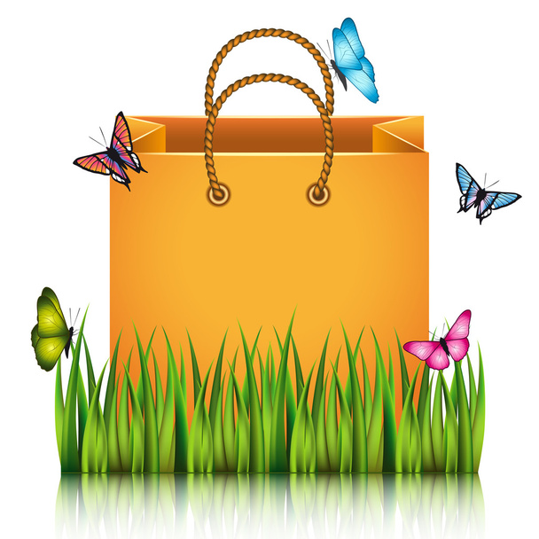 Orange paper shopping bag. - Vektor, Bild