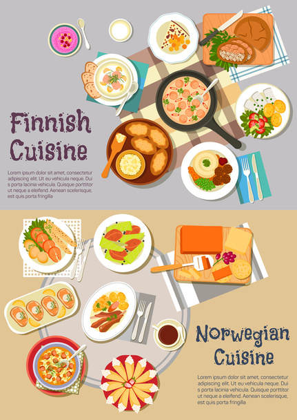 beliebte Gerichte der finnischen und norwegischen Küche - Vektor, Bild