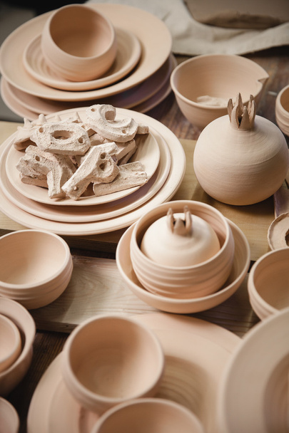 Roasted ceramimc products without glaze closeup - Photo, Image