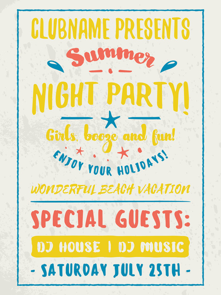 Beach Party Flyer or Poster. Night Club Event. Summer Night Party - Вектор, зображення