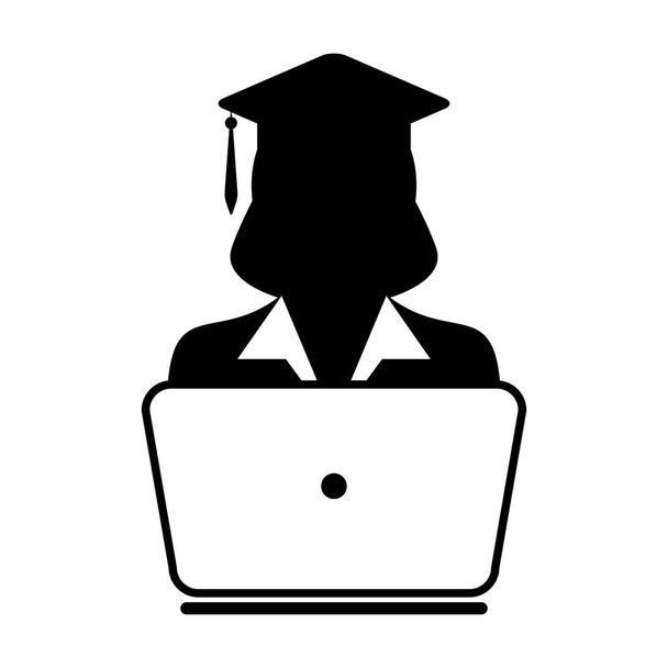 Ikona studenta s přenosným počítačem-online promoce, akademik, vzdělání, stupeň - Vektor, obrázek