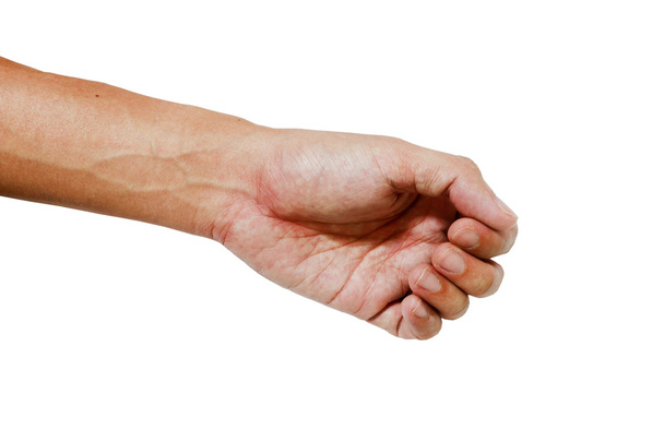  Mão e palma da pele de cor asiática no fundo branco
 - Foto, Imagem