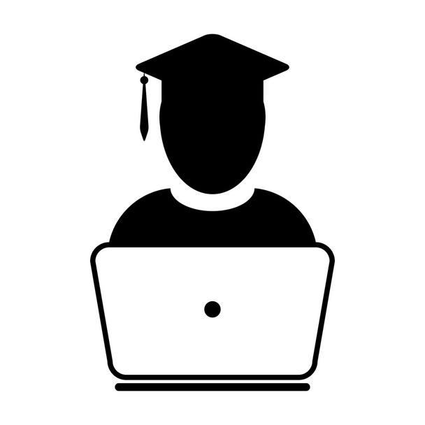 Icône étudiante avec ordinateur portable - Diplôme en ligne, académique, éducation, icône de diplôme en illustration vectorielle glyphe
 - Vecteur, image
