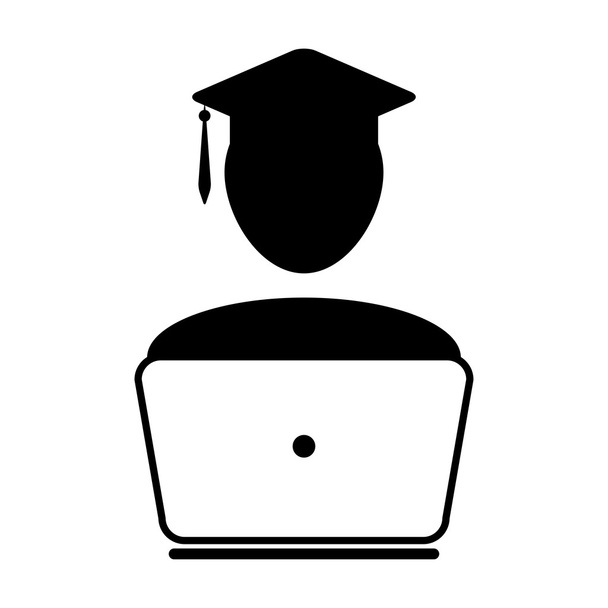 Hallgató ikon-val laptop számítógép--ra-vonal diplomaszerzés, akadémiai, oktatás, mérték ikon-ban karakterjel vektor illusztráció - Vektor, kép