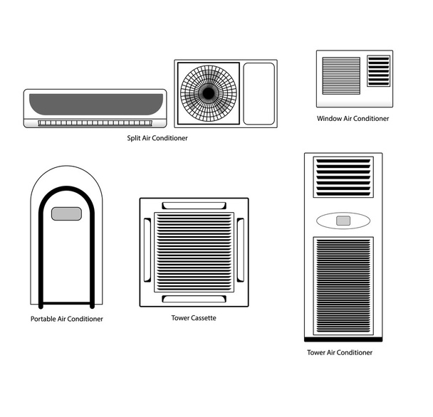 Types of air conditioners icons set vector stock.  - Vector, Image