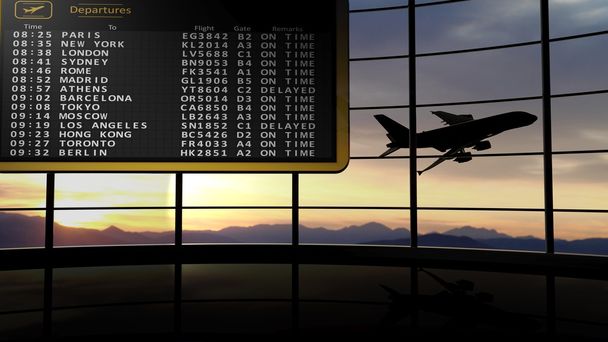 Vista sull'orario delle partenze rispetto all'aereo in volo
 - Foto, immagini
