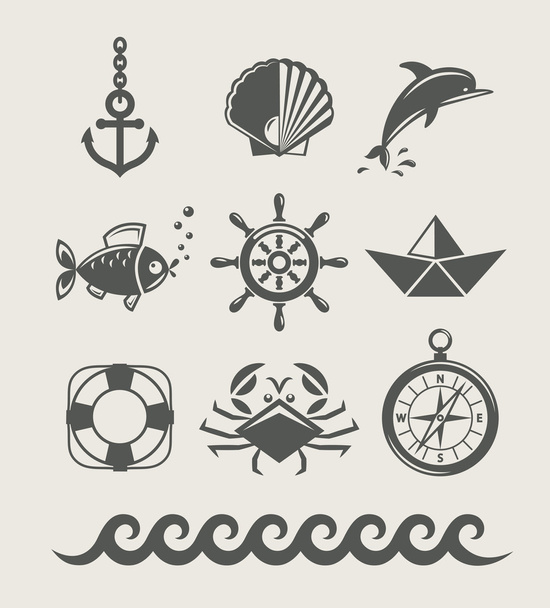 Sea and marine symbol set of icon - Wektor, obraz