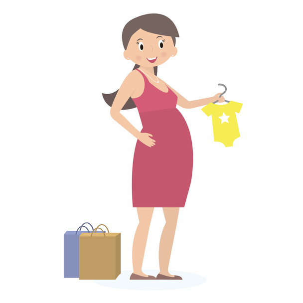 Pregnant woman on shopping. Expectation concept. Flat style. Vector Illustration - Vector, Image