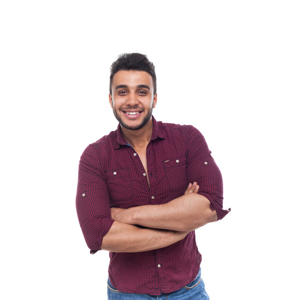 Casual Man Happy Smile Young Handsome Guy Folded Hands - Foto, Imagen