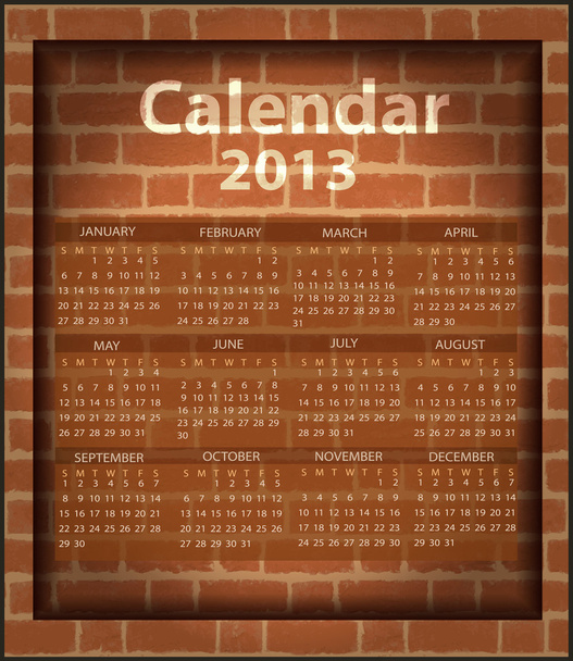 kalender baksteen open haard 2013 - Vector, afbeelding