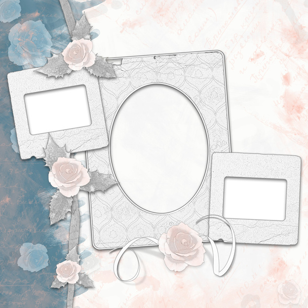 Old album with painted roses and frames  - Foto, Imagem