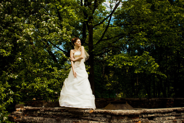 Beautiful bride with green foliage - Fotoğraf, Görsel
