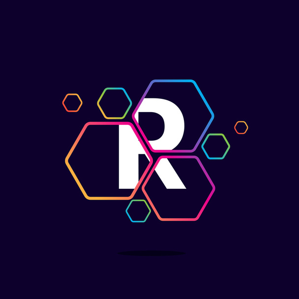Γράμμα R λογότυπο στο μοτίβο εξάγωνο. - Διάνυσμα, εικόνα