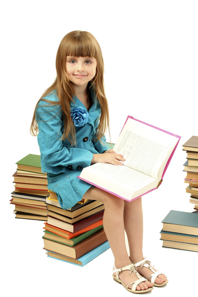 Little girl with a books isolated on white - Fotoğraf, Görsel