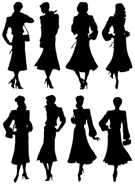 Een verzameling van silhouetten meisjes modellen. - Vector, afbeelding