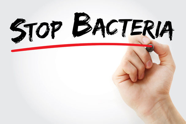Hand writing Stop Bacteria with marker - Foto, Imagen