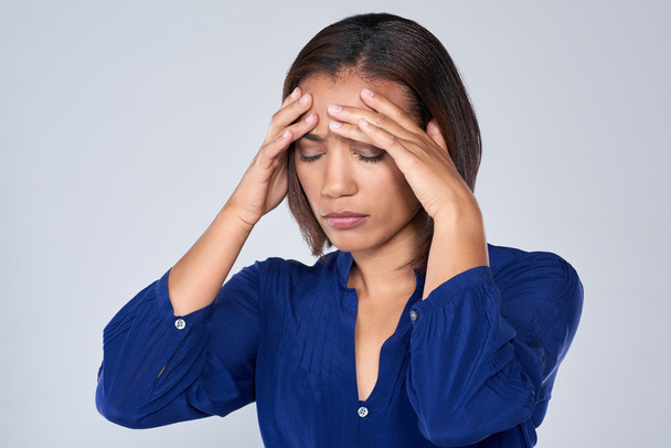 Business woman has headache stress migraine - Foto, Bild
