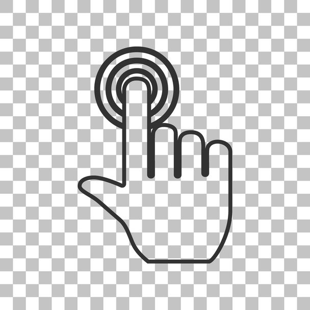 Hand click on button. Dark gray icon on transparent background. - Vector, Image