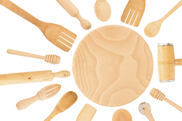 Wooden utensils isolated - Foto, Imagen