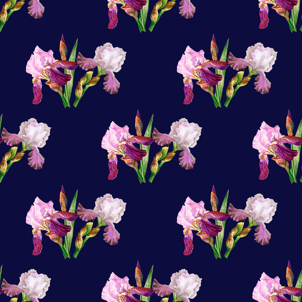 Seamless pattern with colored irises - Fotoğraf, Görsel