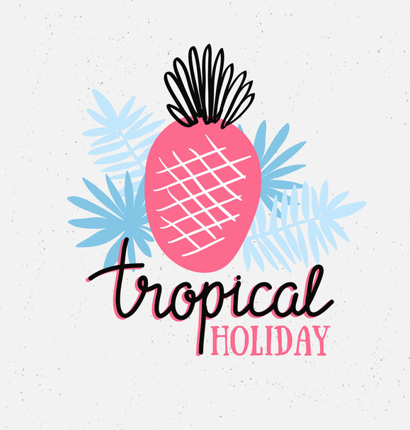Pineapple and palm leaves with lettering  - Wektor, obraz