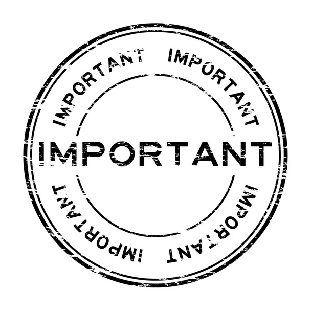 Grunge black important rubber stamp on white background - Vector, Image