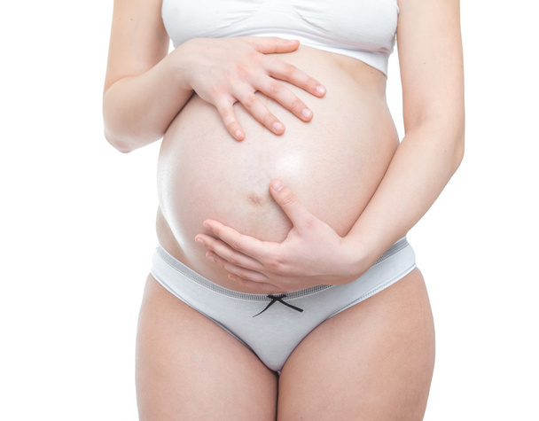 Schwangerschaftsbauch über Weiß - Foto, Bild