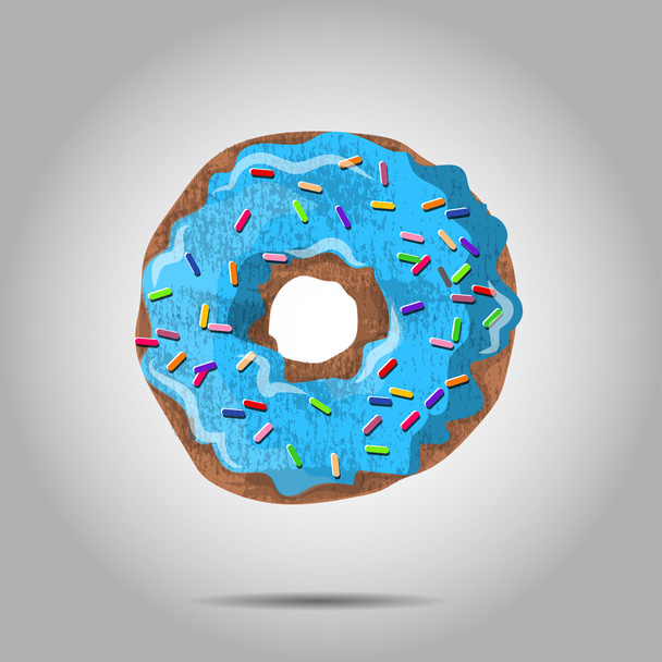 Zoete donut illustratio met blauw glazuur en vele decoratieve hagelslag. Kan worden gebruikt als kaart of t-shirt print voor label, menu - Vector, afbeelding