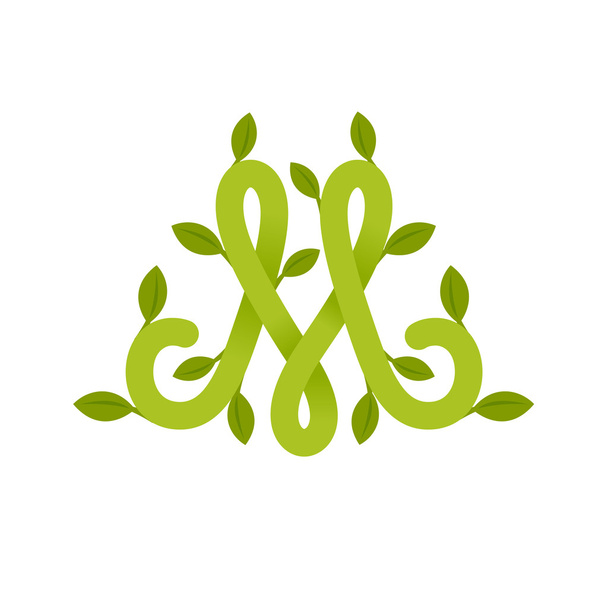 Carta M logotipo com folhas verdes
. - Vetor, Imagem