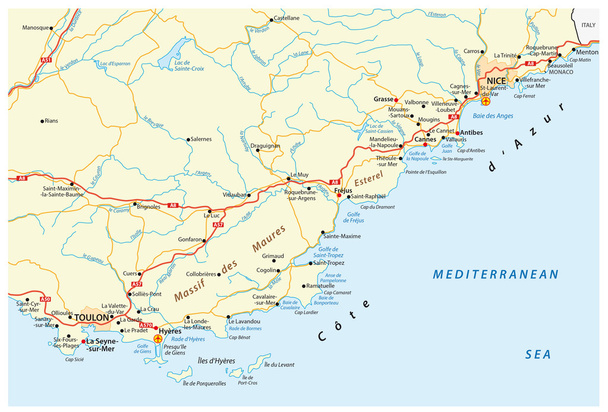 Fransız Rivierası'nın yol haritası - Vektör, Görsel