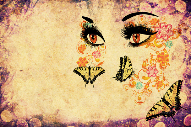 Letní oči s květinovými Grunge - Fotografie, Obrázek