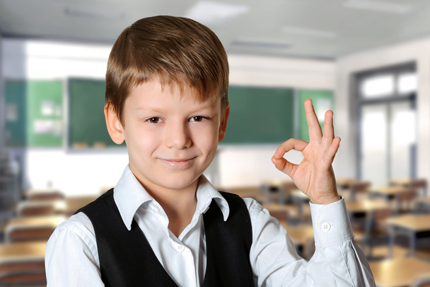 Schoolboy showing ok sign - Фото, изображение