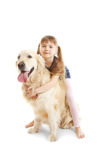 Little girl and big kind dog  - Фото, изображение