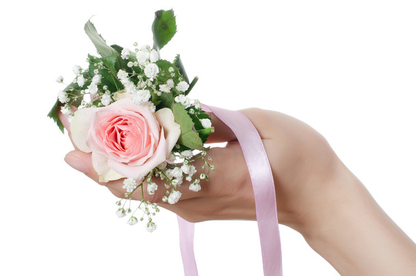 Pink rose in female hands - Фото, зображення
