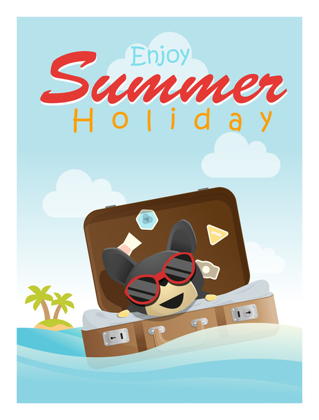Užijte si tropické letní dovolenou s malý pes, vektor, ilustrace - Vektor, obrázek